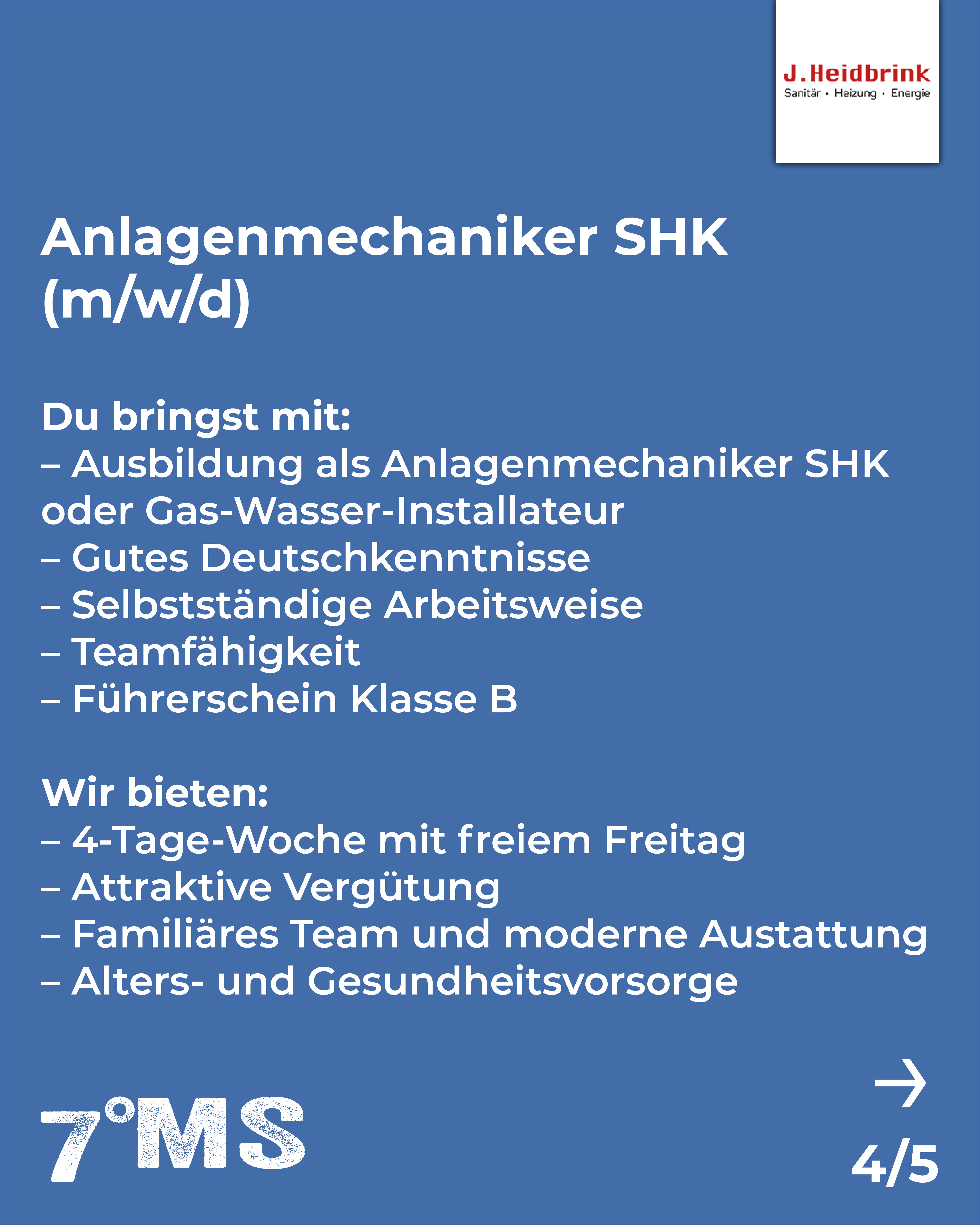 Der Text informiert über aktuelle Jobangebote im Norden Münsters. Er weist darauf hin, dass über 20 weitere Stellen verfügbar sind und verweist auf die Website www.7-grad.ms/jobs für weitere Informationen.